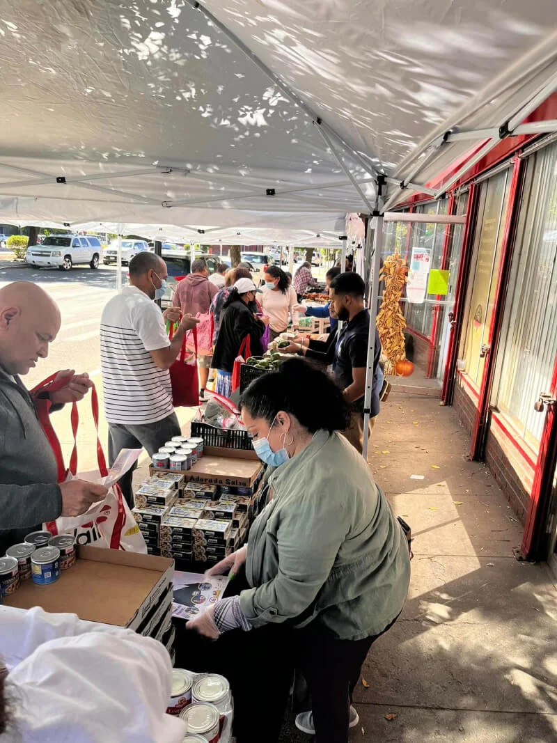 A group of people on a market